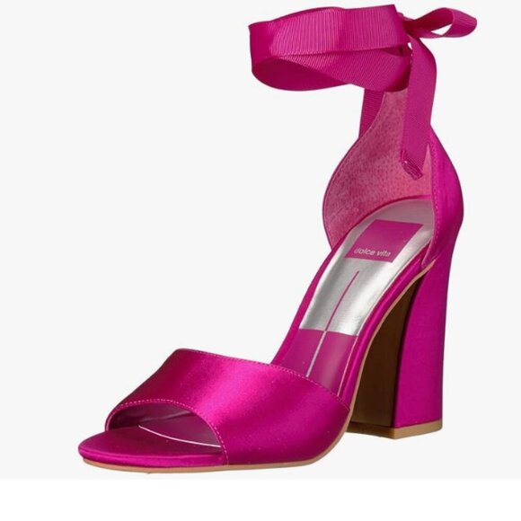 Dolce Vita Women's Harvyy Hot Neon Pink Ribbon Lace Up Statement Block Heels 10M - Picture 1 of 16